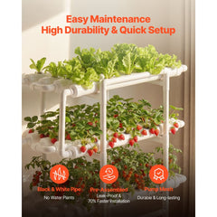 VEVOR Hydroponics Growing System Kit, 3-Tier 108 Sites UPVC Pipe Hydroponic Grow Kit with Timed Irrigation, Sun & Light
