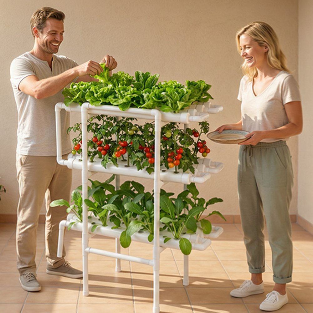 VEVOR Hydroponics Growing System Kit, 3-Tier 108 Sites UPVC Pipe Hydroponic Grow Kit with Timed Irrigation, Sun & Light