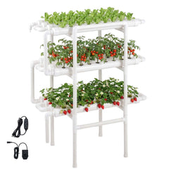 VEVOR Hydroponics Growing System Kit, 3-Tier 108 Sites UPVC Pipe Hydroponic Grow Kit with Timed Irrigation, Sun & Light