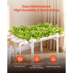 VEVOR Hydroponics Growing System Kit, 1-Tier 36 Sites UPVC Pipe Hydroponic Grow Kit with Timed Irrigation, Sun & Light