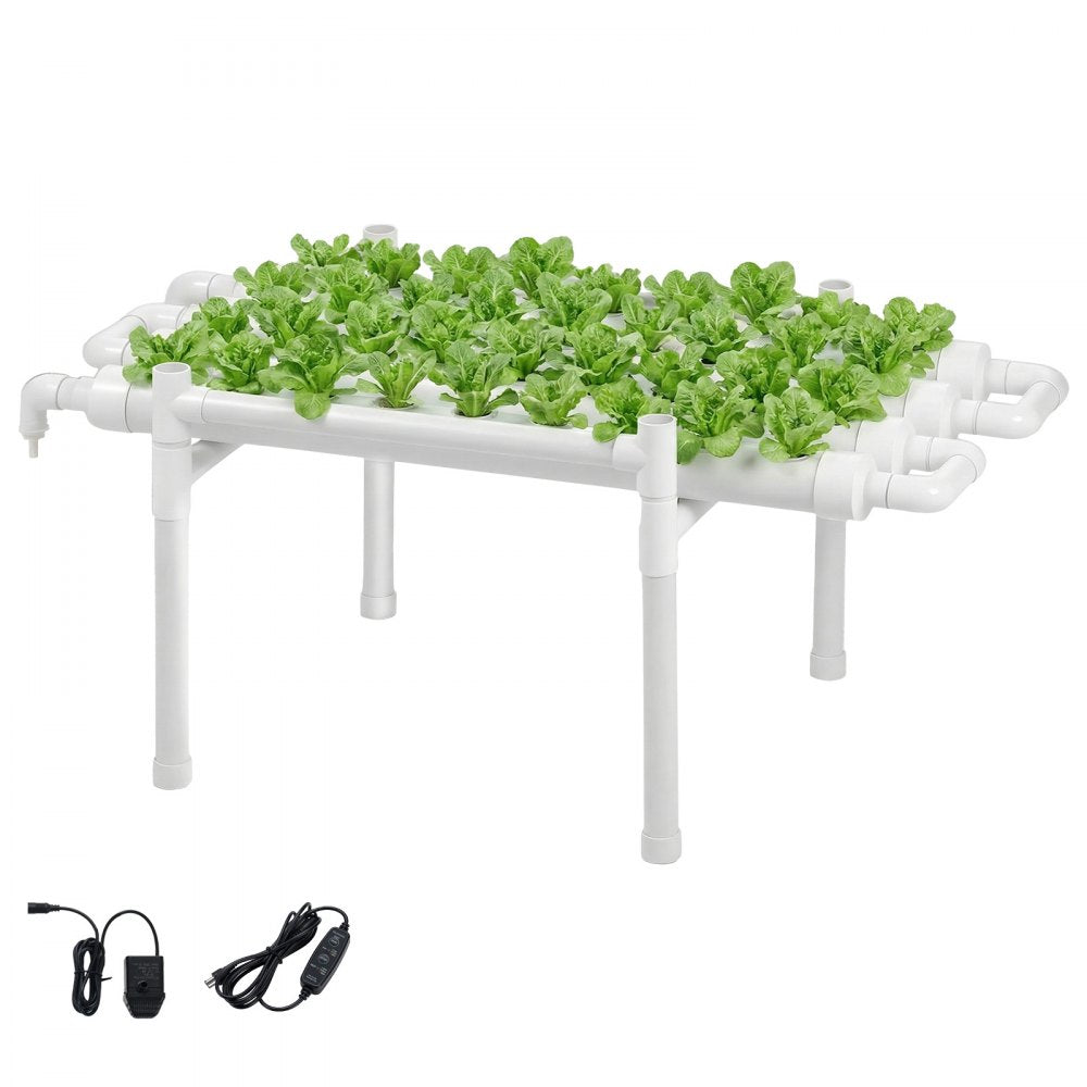 VEVOR Hydroponics Growing System Kit, 1-Tier 36 Sites UPVC Pipe Hydroponic Grow Kit with Timed Irrigation, Sun & Light