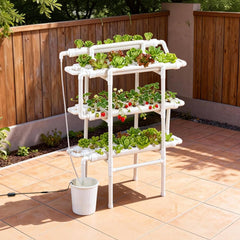 VEVOR Hydroponics Growing System Kit, 3-Tier 90 Sites UPVC Pipe Hydroponic Grow Kit with Timed Irrigation, Sun & Light