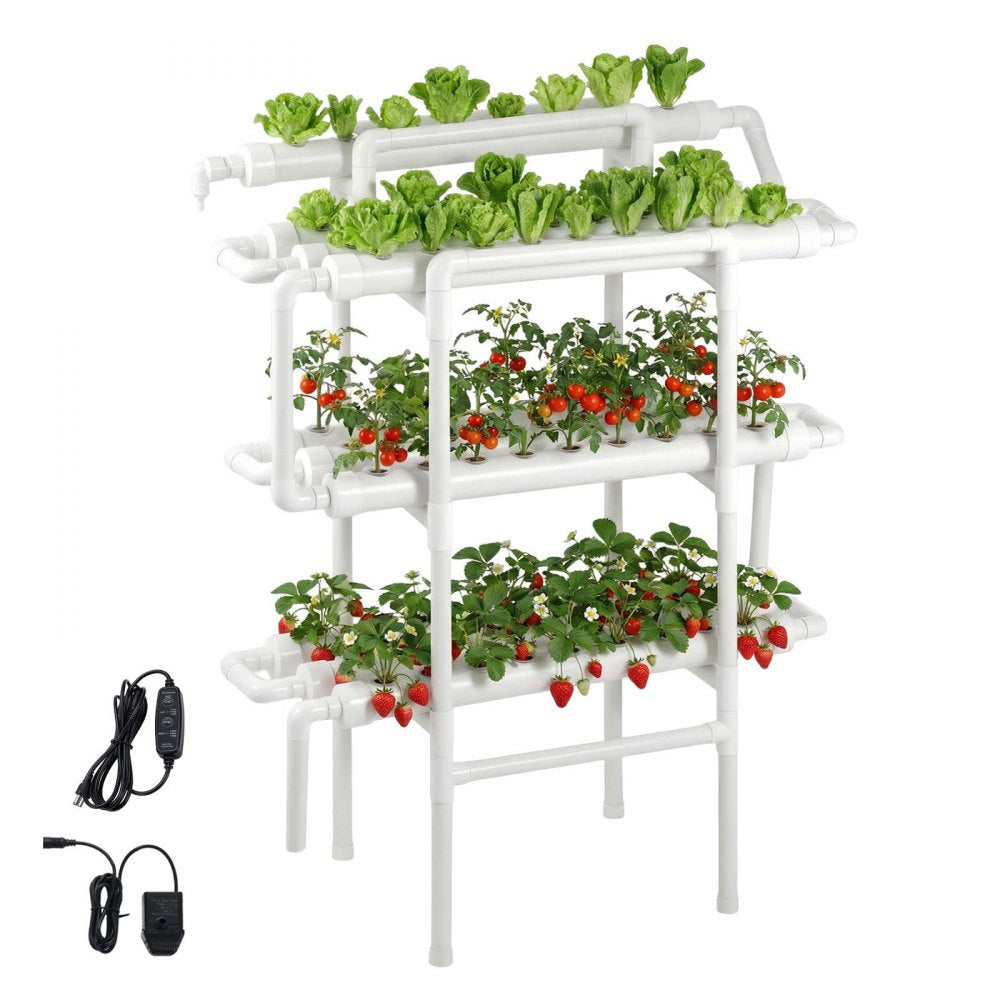 VEVOR Hydroponics Growing System Kit, 3-Tier 90 Sites UPVC Pipe Hydroponic Grow Kit with Timed Irrigation, Sun & Light