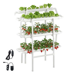 VEVOR Hydroponics Growing System Kit, 3-Tier 90 Sites UPVC Pipe Hydroponic Grow Kit with Timed Irrigation, Sun & Light