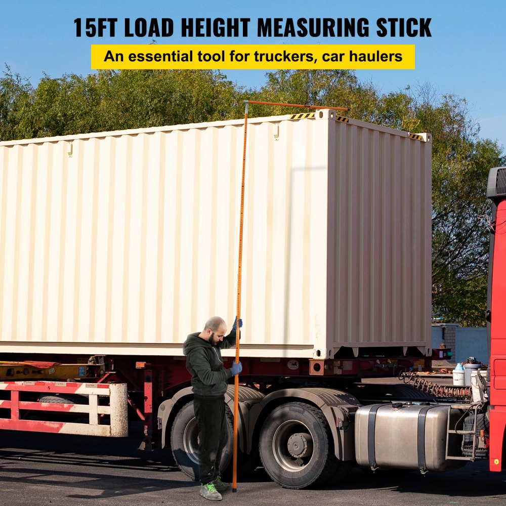 VEVOR Load Height Measuring Stick, 15' Sturdy Fiberglass Truck Height Stick with Adjustable Pole, Non-conductive Truck