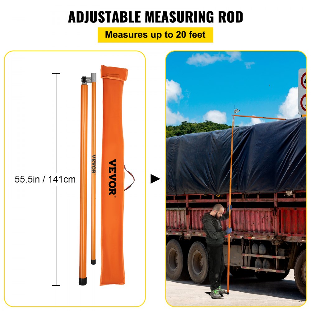 VEVOR Load Height Measuring Stick, 20' Sturdy Fiberglass Truck Height Stick with Adjustable Pole, Non-conductive Truck