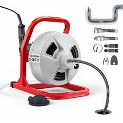 VEVOR Drain Cleaner Machine 50 FT x 5/16 Inch, Sewer Snake Auger with 228RPM Electric Drill, Manual Feed Drain Cleaning