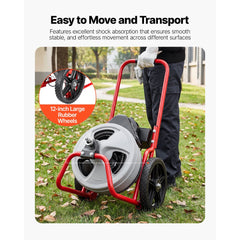 VEVOR Drain Cleaner Machine 75 FT x 3/8 Inch, Sewer Snake Auger Manual Feed on Wheels, Portable Drain Cleaning Machine