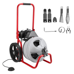 VEVOR Drain Cleaner Machine 75 FT x 3/8 Inch, Sewer Snake Auger Manual Feed on Wheels, Portable Drain Cleaning Machine