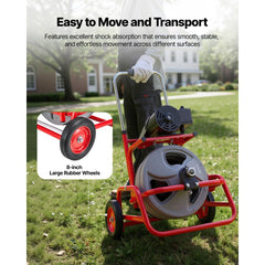 VEVOR Drain Cleaner Machine 75 FT x 3/8 Inch, Sewer Snake Auger on Wheels, Manual Feed Drain Cleaning Machine with