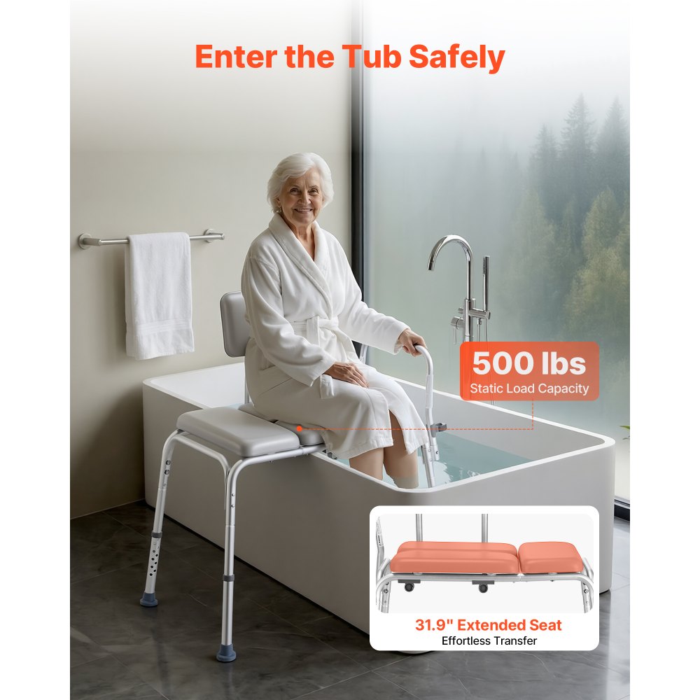 VEVOR Tub Transfer Bench for Bathtub, 500 lbs Weight Capacity Heavy Duty Shower Chair with Arm and Backrest, Height