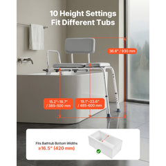 VEVOR Tub Transfer Bench for Bathtub, 500 lbs Weight Capacity Heavy Duty Shower Chair with Arm and Backrest, Height