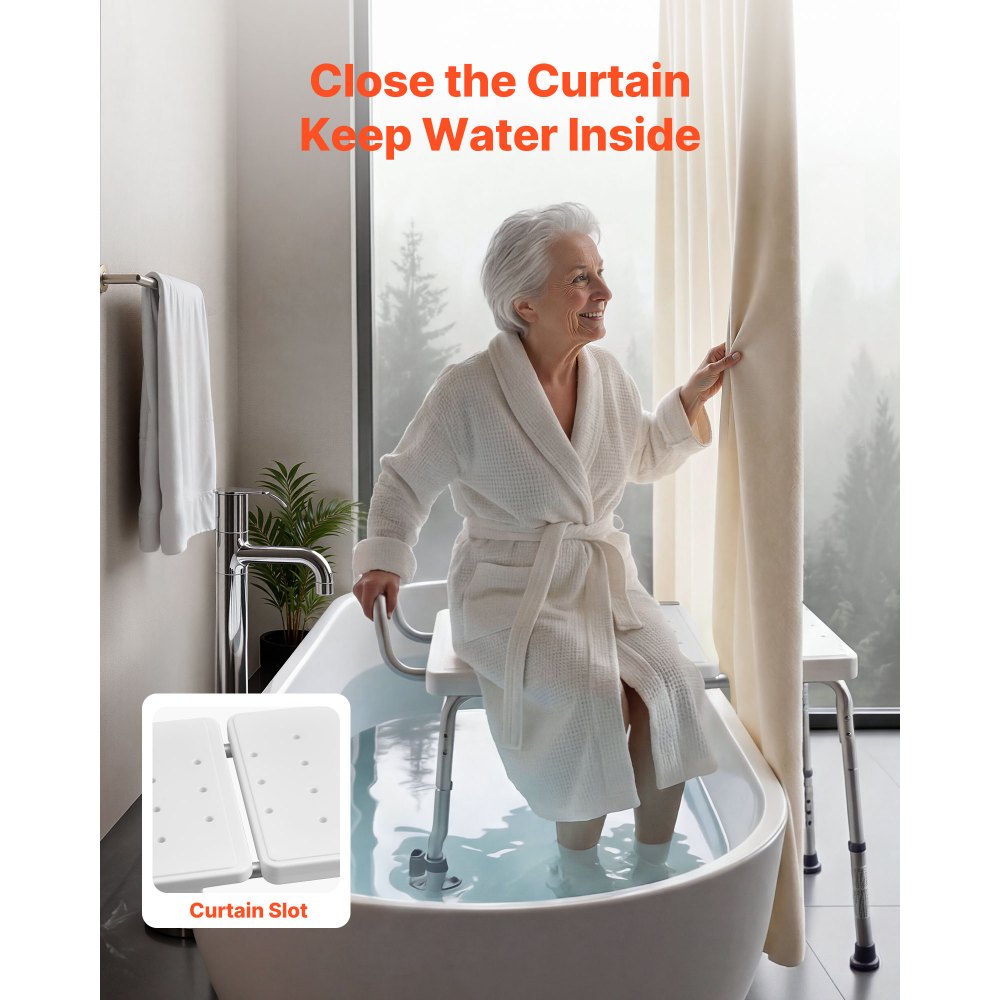 VEVOR Tub Transfer Bench for Bathtub, 400 lbs Capacity Heavy Duty Shower Chair with Arm, Backrest and Curtain Slot