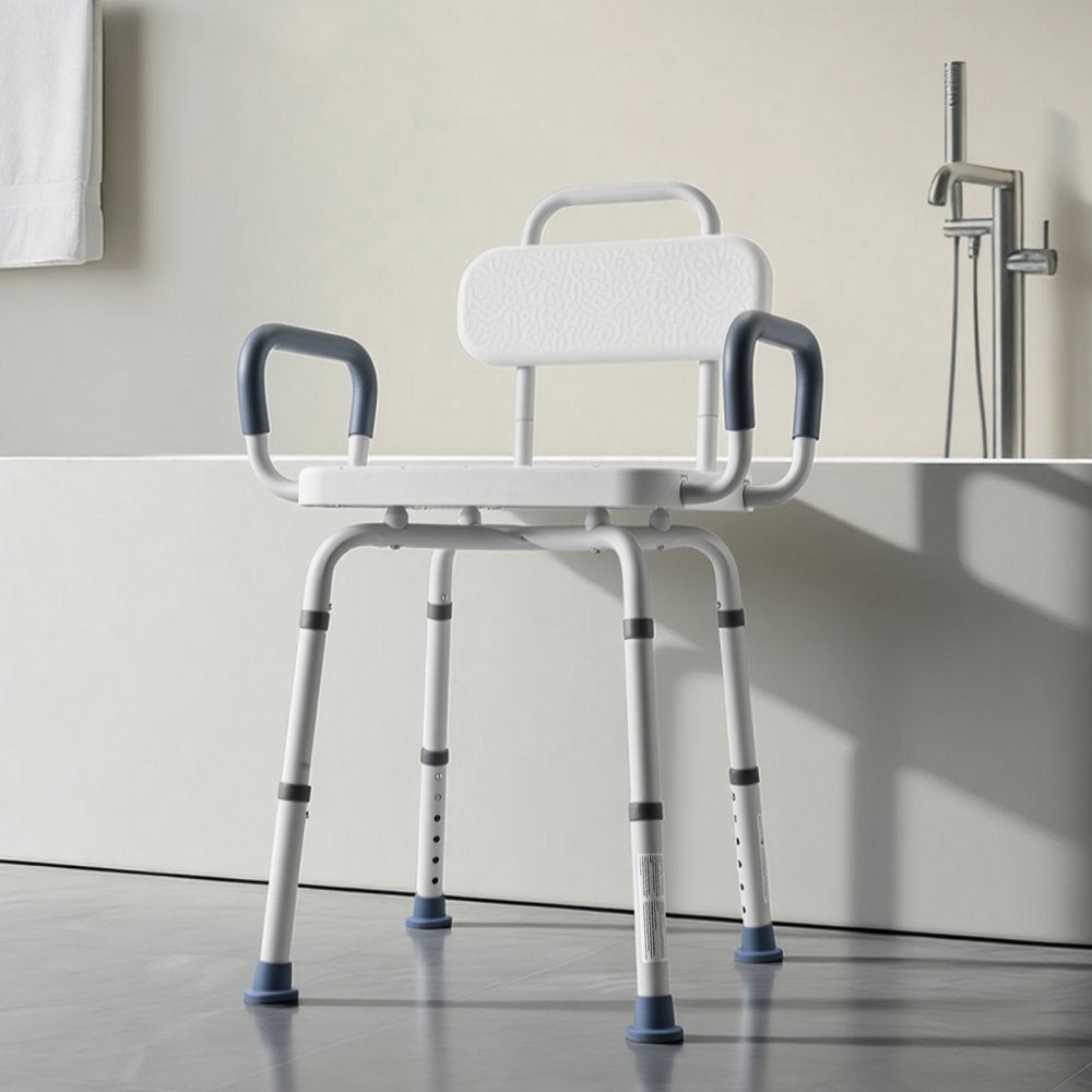 VEVOR Swivel Shower Chair with Arms and Back, 400 lbs Heavy Duty Bench Seat for Inside Shower Stall and Bathtub, Height