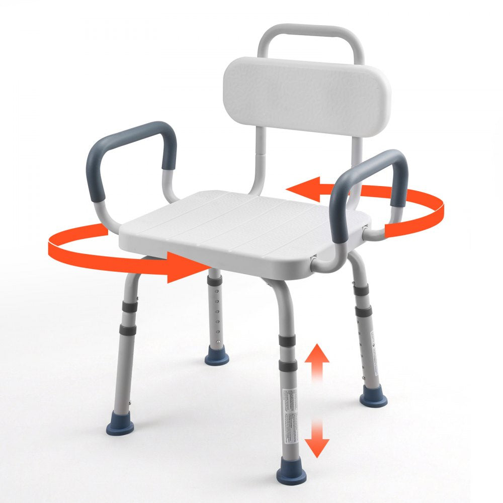 VEVOR Swivel Shower Chair with Arms and Back, 400 lbs Heavy Duty Bench Seat for Inside Shower Stall and Bathtub, Height