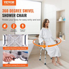 VEVOR Swivel Shower Chair 360 Degree, Adjustable Shower Seat with Armrests and Backrest for Inside Shower or Bathtub