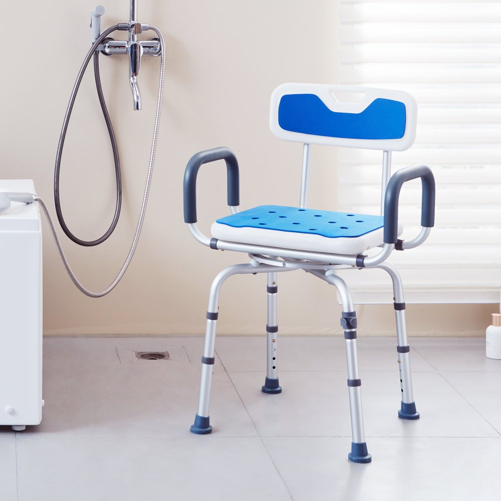 VEVOR Swivel Shower Chair 360 Degree, Adjustable Shower Seat with Armrests and Backrest for Inside Shower or Bathtub