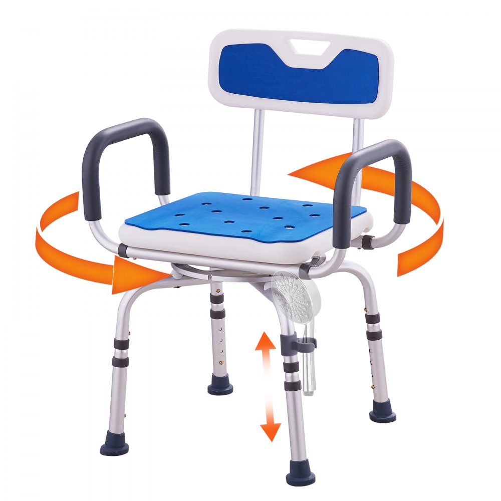 VEVOR Swivel Shower Chair 360 Degree, Adjustable Shower Seat with Armrests and Backrest for Inside Shower or Bathtub