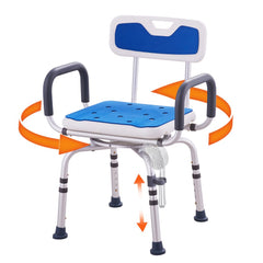 VEVOR Swivel Shower Chair 360 Degree, Adjustable Shower Seat with Armrests and Backrest for Inside Shower or Bathtub