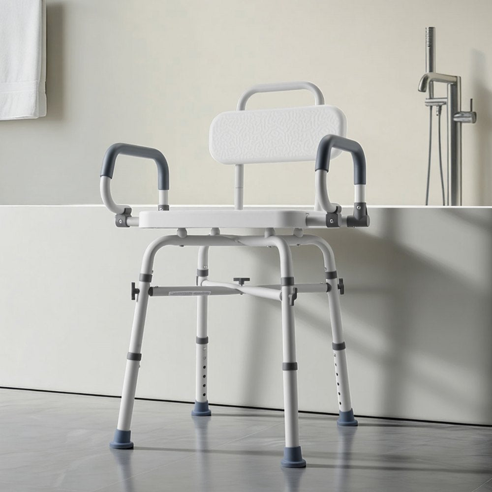 VEVOR Swivel Shower Chair with Arms and Back, 500 lbs Heavy Duty Bench Seat for Inside Shower Stall and Bathtub, Height