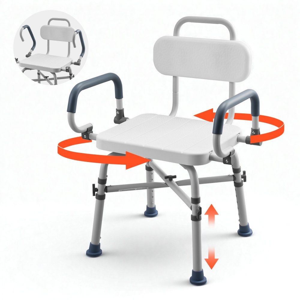 VEVOR Swivel Shower Chair with Arms and Back, 500 lbs Heavy Duty Bench Seat for Inside Shower Stall and Bathtub, Height