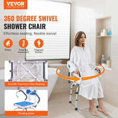 VEVOR Swivel Shower Chair 360 Degree, Adjustable Shower Seat with Pivoting Arms for Inside Showers or Tubs, Non-Slip