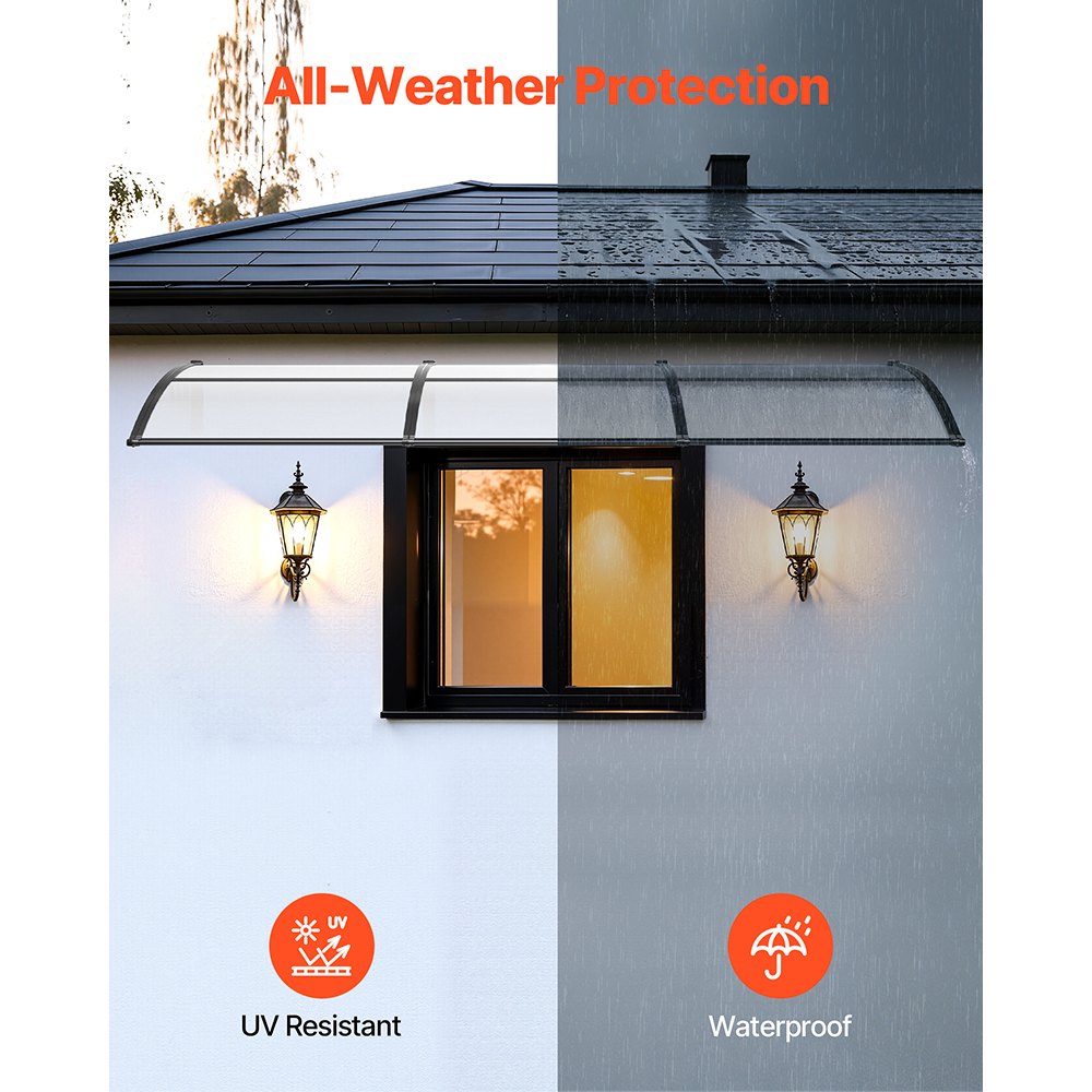 VEVOR Awnings for Door Entrance, 38 x 117 in, Exterior Front Door Window Awnings with Drainage & ABS Bracket, Rain Snow
