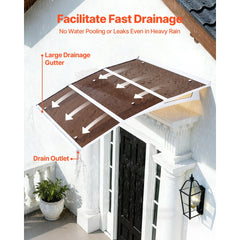 VEVOR Awnings for Door Entrance, 37 x 47 in, Exterior Front Door Window Awnings with Drainage & ABS Bracket, Rain Snow