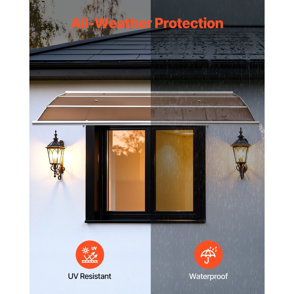 VEVOR Awnings for Door Entrance, 39 x 59 in, Exterior Front Door Window Awnings with Drainage & Metal Bracket, Rain