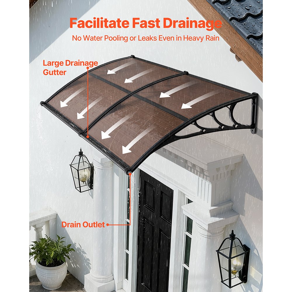 VEVOR Awnings for Door Entrance, 38 x 78 in, Exterior Front Door Window Awnings with Drainage & Metal Bracket, Rain