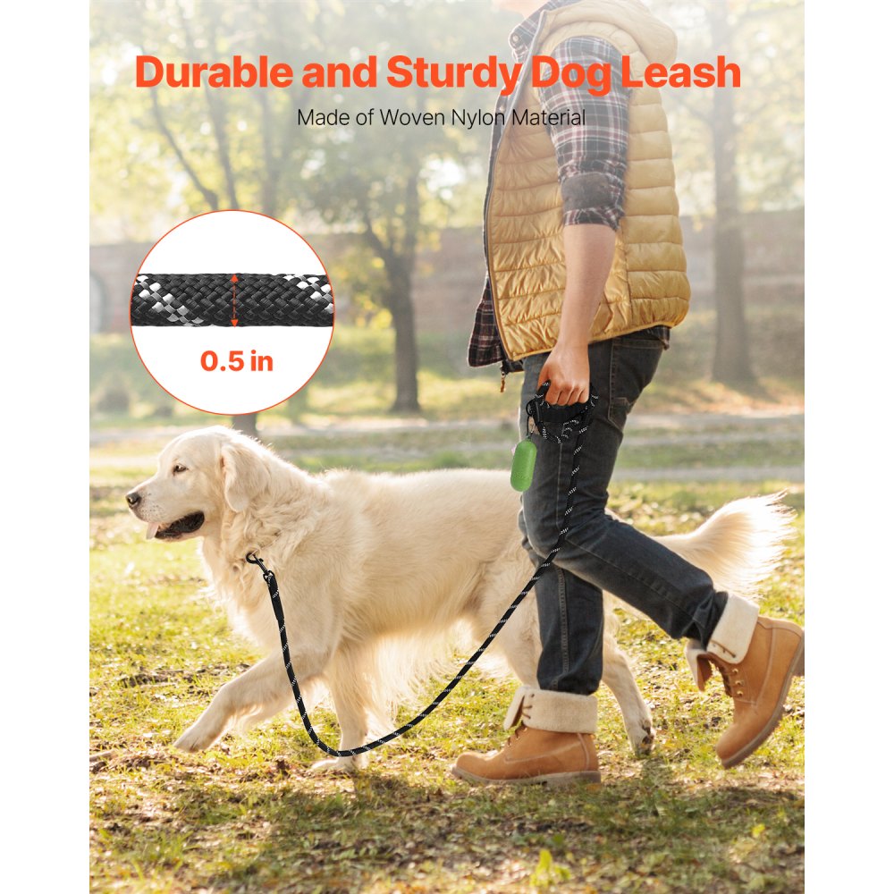 VEVOR Rope Dog Leash, 6ft Heavy Duty Dog Leash with Comfortable Padded Handle, Strong Nylon Thick Leash with Reflective