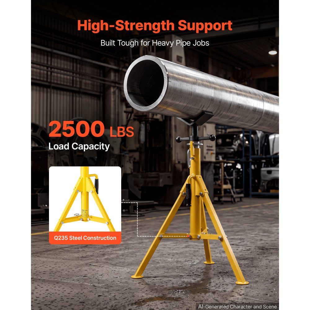 VEVOR V-Head Pipe Stand for 1/8-12 in Pipes, Heavy-Duty 2500LBS Capacity, Adjustable Height 28" - 52", Portable Folding