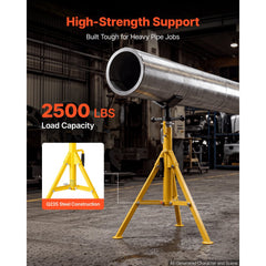 VEVOR V-Head Pipe Stand for 1/8-12 in Pipes, Heavy-Duty 2500LBS Capacity, Adjustable Height 28" - 52", Portable Folding