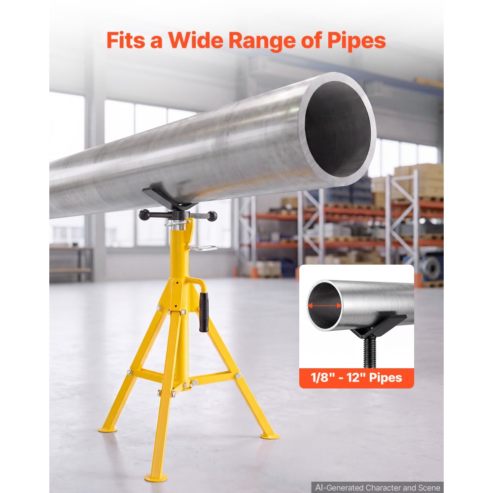 VEVOR V-Head Pipe Stand for 1/8-12 in Pipes, Heavy-Duty 2500LBS Capacity, Adjustable Height 28" - 52", Portable Folding