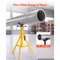 VEVOR V-Head Pipe Stand for 1/8-12 in Pipes, Heavy-Duty 2500LBS Capacity, Adjustable Height 28" - 52", Portable Folding