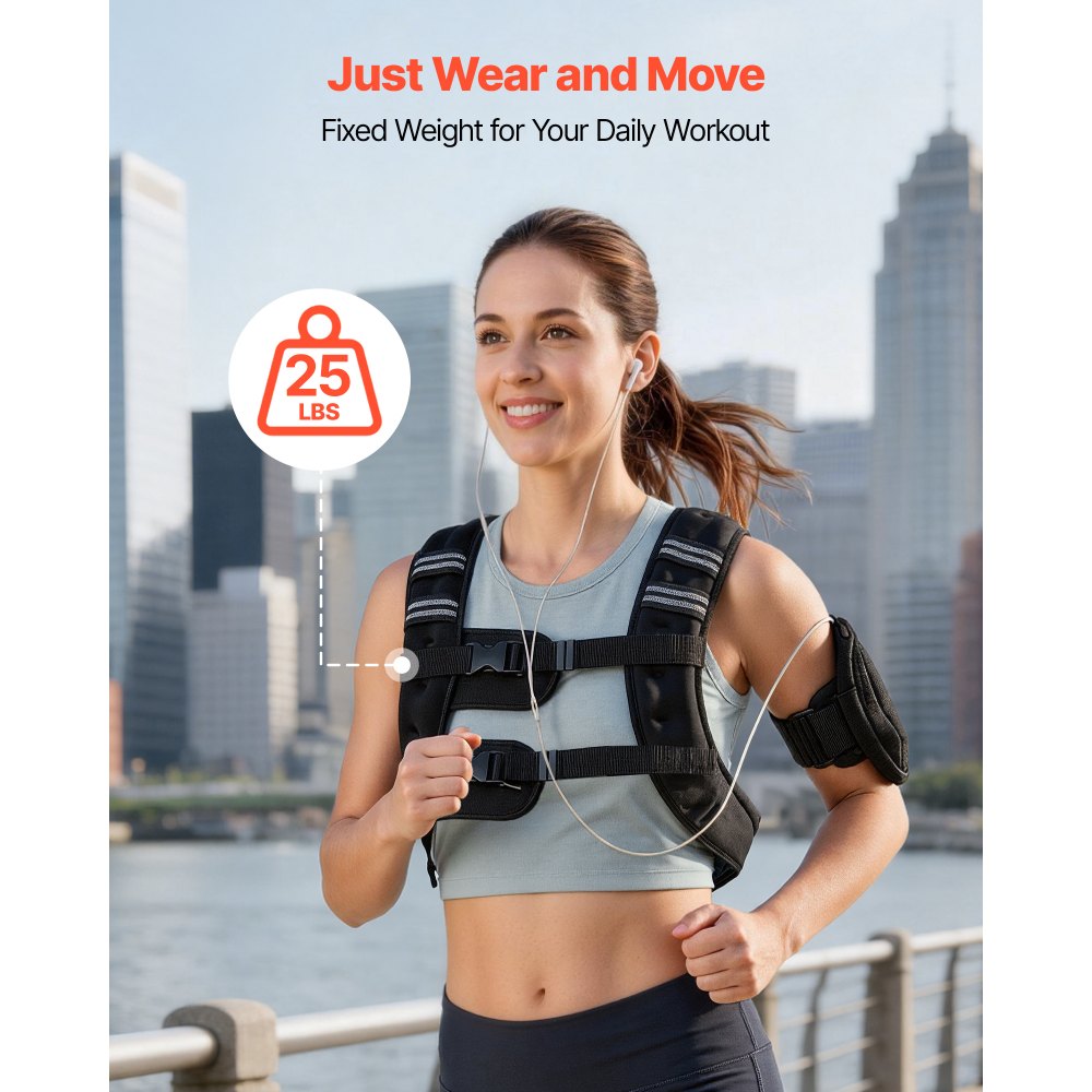 VEVOR Weighted Vest, 25 lbs Body Weight Vest for Men Women, with Reflective Stripe, Adjustable Buckle, Workout