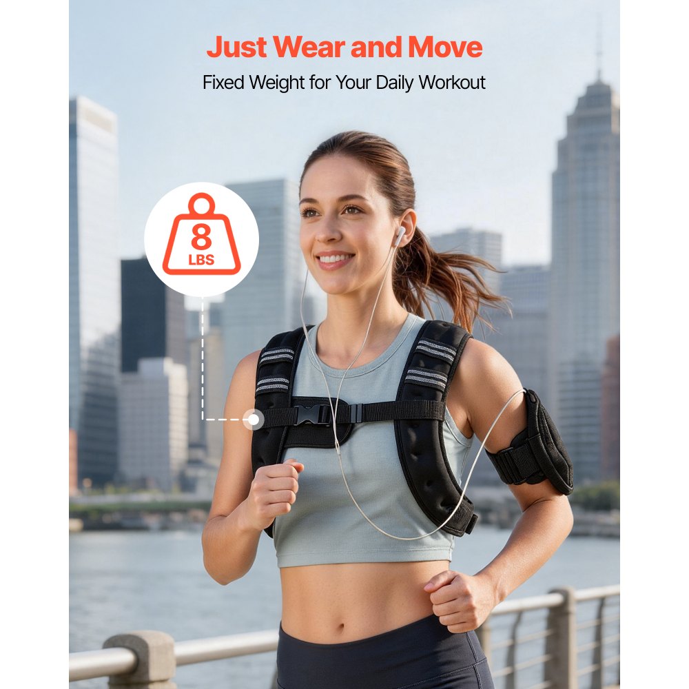 VEVOR Weighted Vest, 8 lbs Body Weight Vest for Men Women, with Reflective Stripe, Adjustable Buckle, Workout Equipment