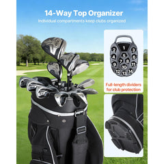 VEVOR Golf Cart Bag, 14 Way Top Divider Organizer, Golf Club Bag with Full-length Divider, Storage Pockets, Shoulder