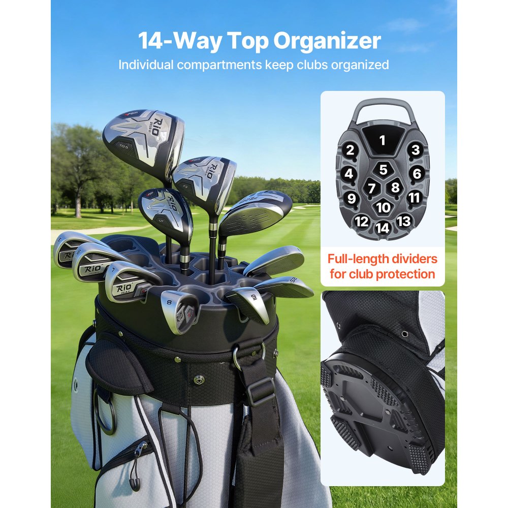 VEVOR Golf Cart Bag, 14 Way Top Divider Organizer, Golf Club Bag with Full-length Divider, Handles, Storage Pockets