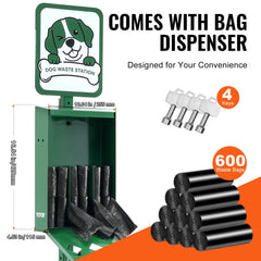 VEVOR Dog Waste Station, Commercial Dog Poop Station, 11.5 Gallons Pet Waste Bin with 50 Can Liners, Bag Dispenser &