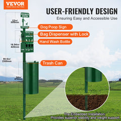 VEVOR Dog Waste Station with Hand Wash Bottle, Commercial Dog Poop Station, 11.5 Gallons Pet Waste Bin with 50 Can