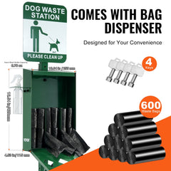 VEVOR Dog Waste Station with Hand Wash Bottle, Commercial Dog Poop Station, 11.5 Gallons Pet Waste Bin with 50 Can