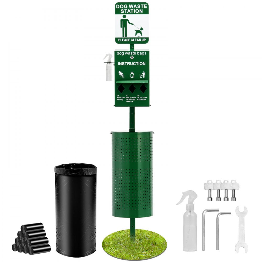 VEVOR Dog Waste Station with Hand Wash Bottle, Commercial Dog Poop Station, 11.5 Gallons Pet Waste Bin with 50 Can