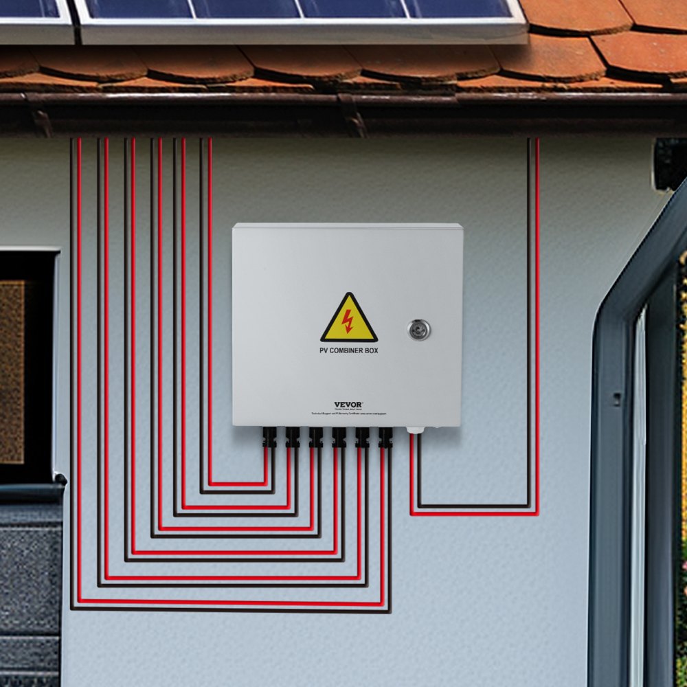 VEVOR PV Combiner Box, 6 String, Solar Combiner Box with 15A Rated Current Fuse 125A Circuit Breaker Lightning Arrester