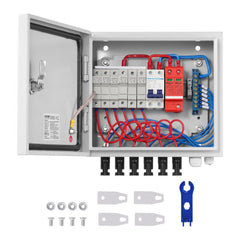VEVOR PV Combiner Box, 6 String, Solar Combiner Box with 15A Rated Current Fuse 125A Circuit Breaker Lightning Arrester