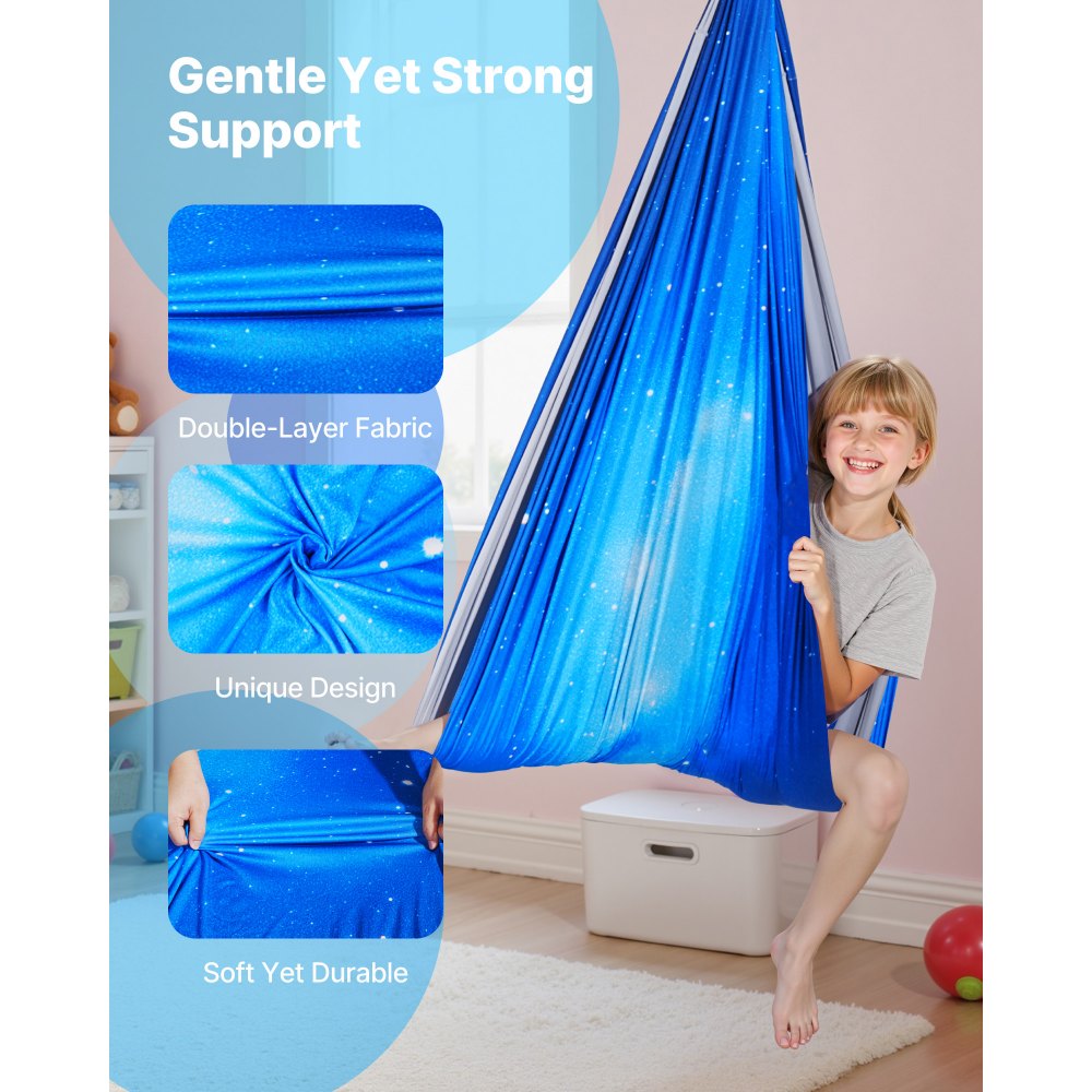 VEVOR Sensory Swing, Double-Layer Fabric Sensorys Hammock, Indoor & Outdoor Sensory Swing with 360° Swivel Hanger