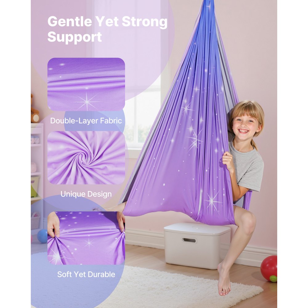 VEVOR Sensory Swing, Double-Layer Fabric Sensorys Hammock, Indoor & Outdoor Sensory Swing with 360° Swivel Hanger