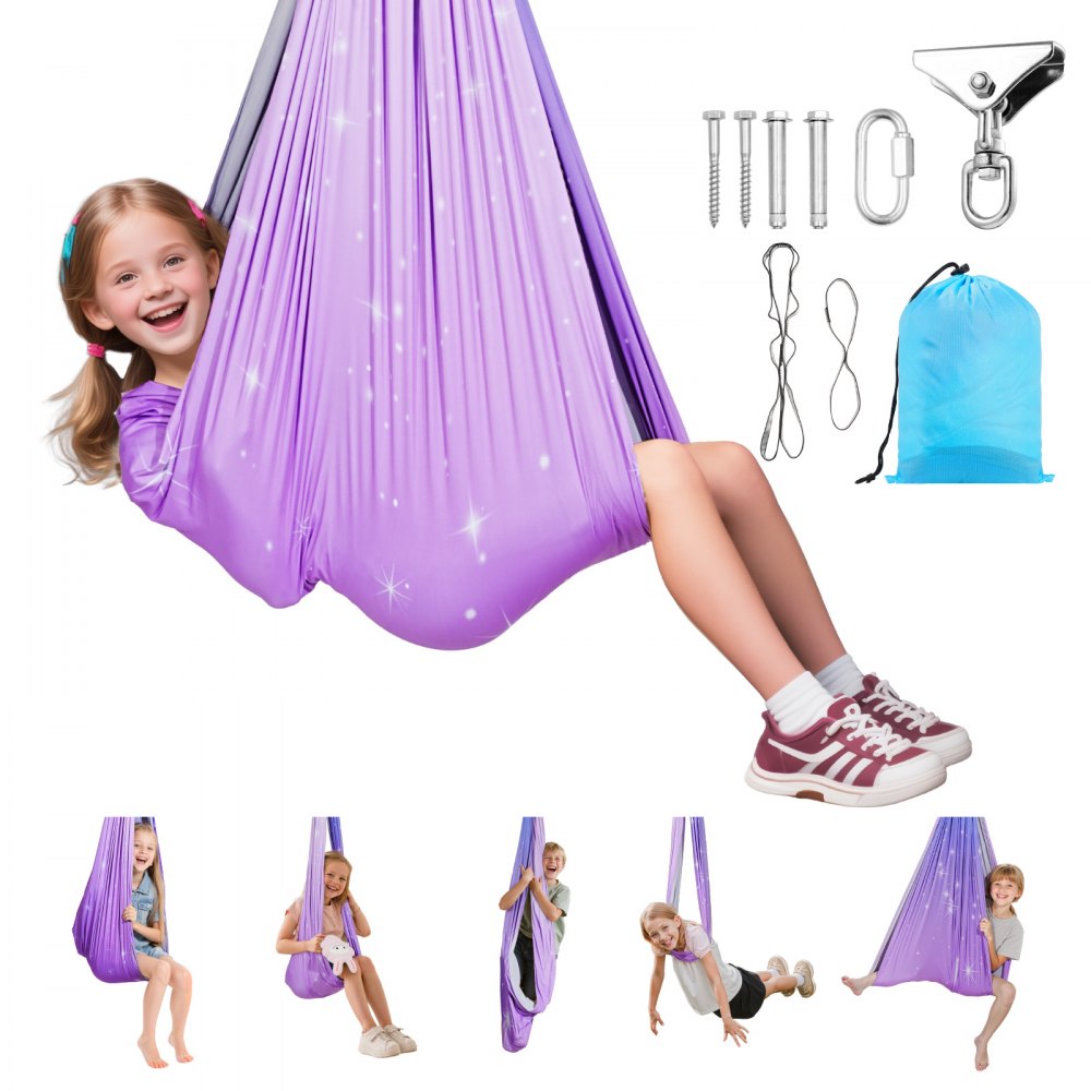 VEVOR Sensory Swing, Double-Layer Fabric Sensorys Hammock, Indoor & Outdoor Sensory Swing with 360° Swivel Hanger
