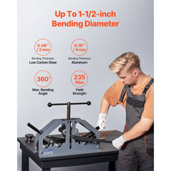 VEVOR Tube Roller Bender, Max 1-1/2" Manual Tube Pipe Roller Bender with 6 Dies, 360° Copper Aluminum Pipe Bending Tool