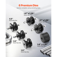 VEVOR Tube Roller Bender, Max 1-1/2" Manual Tube Pipe Roller Bender with 6 Dies, 360° Copper Aluminum Pipe Bending Tool